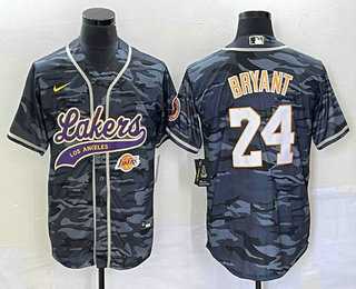 Mens Los Angeles Lakers #24 Kobe Bryant Black Camo With Patch Cool Base Stitched Baseball Jersey1->los angeles lakers->NBA Jersey